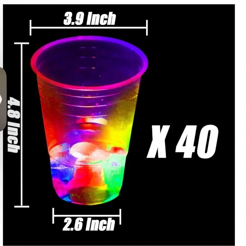 40 Pack Glow Party Cups - for Indoor/Outdoor Party Event Fun 009